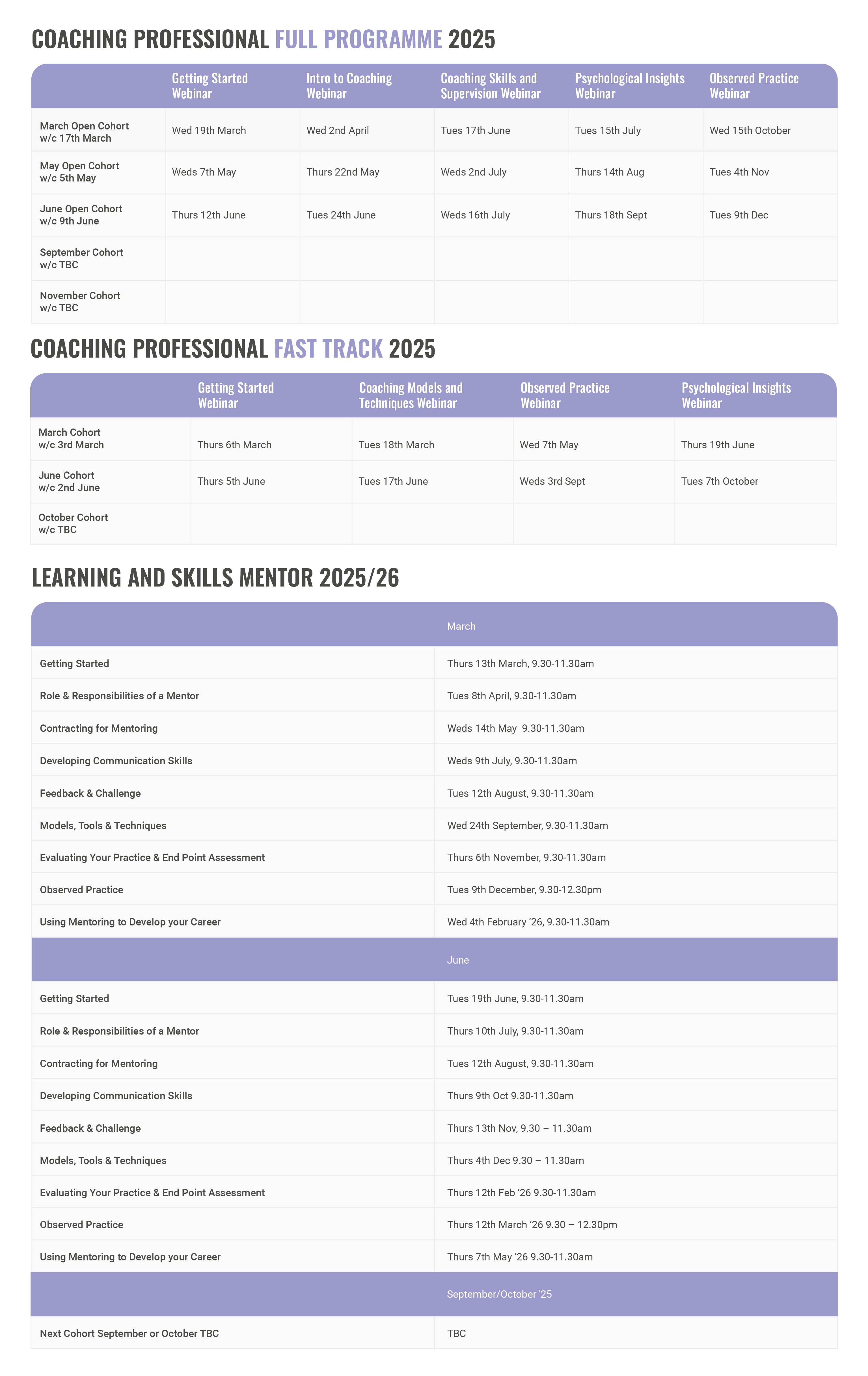 2025/26 Course Dates 