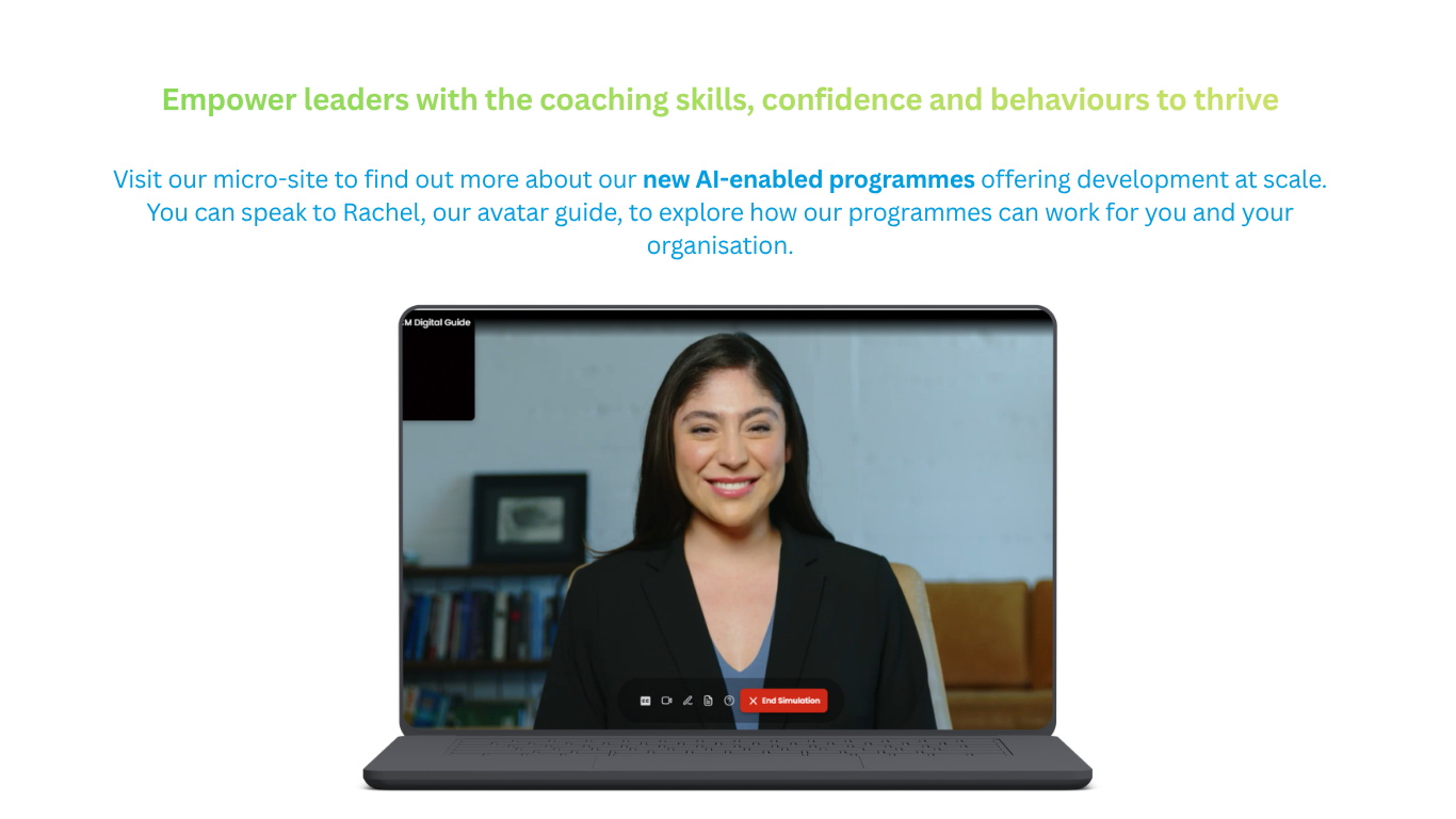 a female avatar on a laptop screen